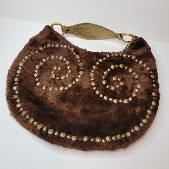 jocelyn Handbags - Jocelyn Fur Bag Gold Studs Suede Luxury Purse DD